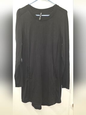 Athleta Black Rib Panel Tunic Sweatshirt Dress Pockets Cozy Size M